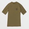 Men Volcom Rashguards | Lido Solid Short Sleeve Shirt Military