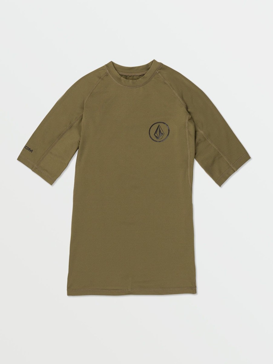 Men Volcom Rashguards | Lido Solid Short Sleeve Shirt Military