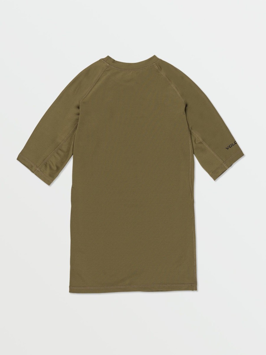 Men Volcom Rashguards | Lido Solid Short Sleeve Shirt Military