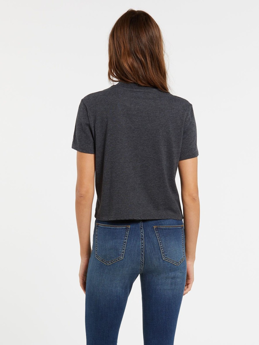 Women Volcom Tops | Pocket Stone Short Sleeve Tee Heather Black