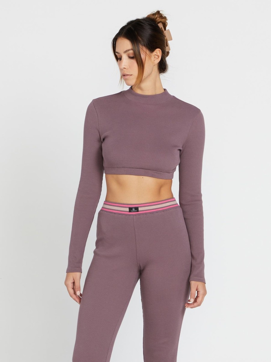 Women Volcom Hiking | Lived In Lounge Mock Neck Long Sleeve Top Acai