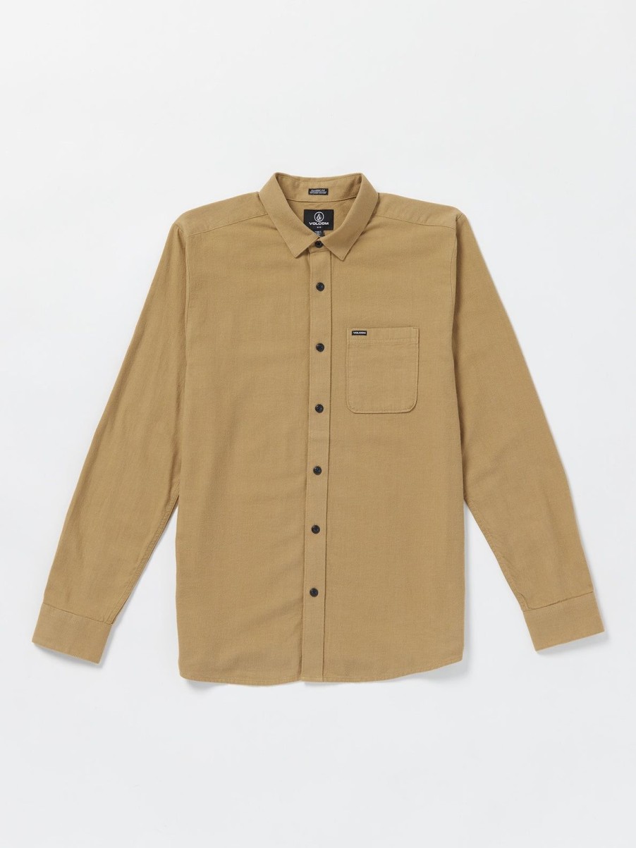 Men Volcom Shirts & Flannels | Caden Solid Long Sleeve Shirt Dark Khaki