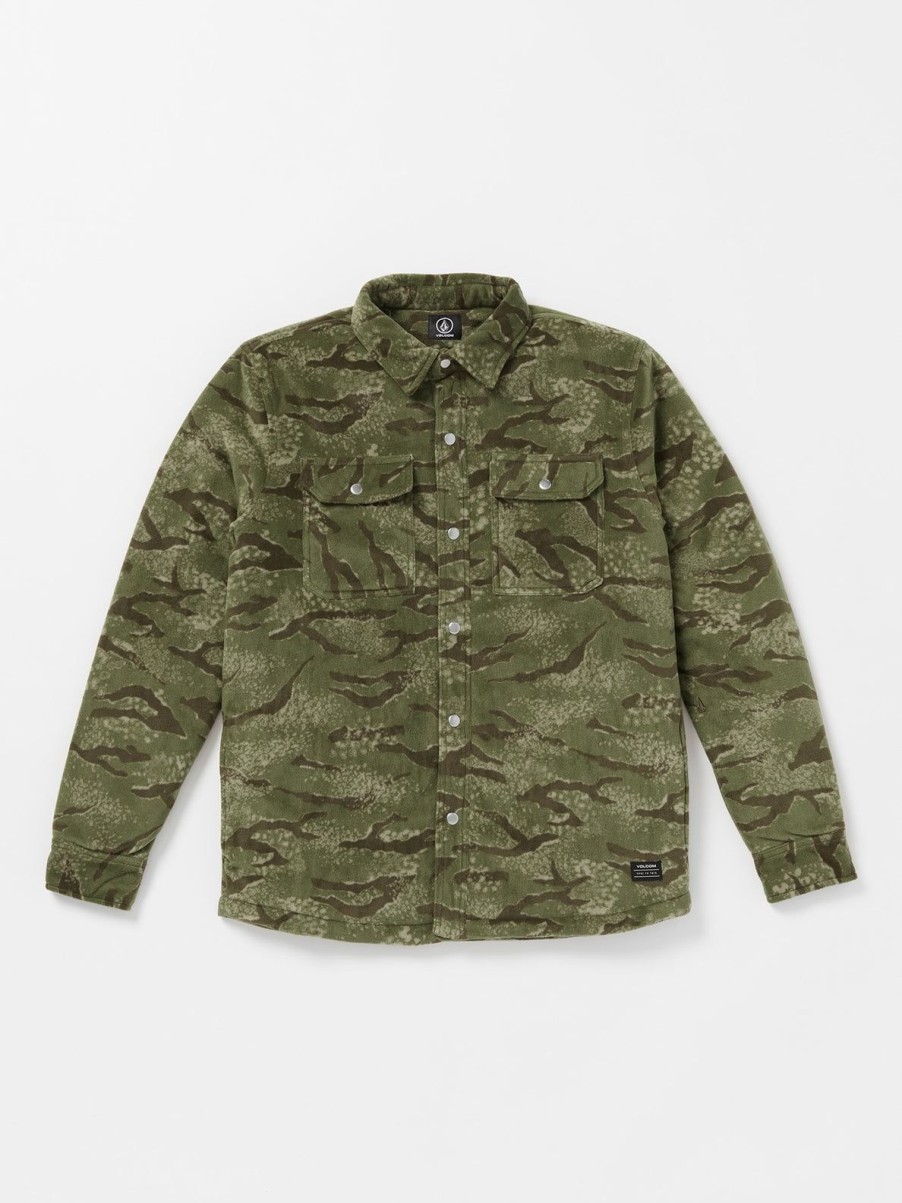 Men Volcom Hoodies & Sweatshirts | Bowered Fleece Long Sleeve Shirt Squadron Green