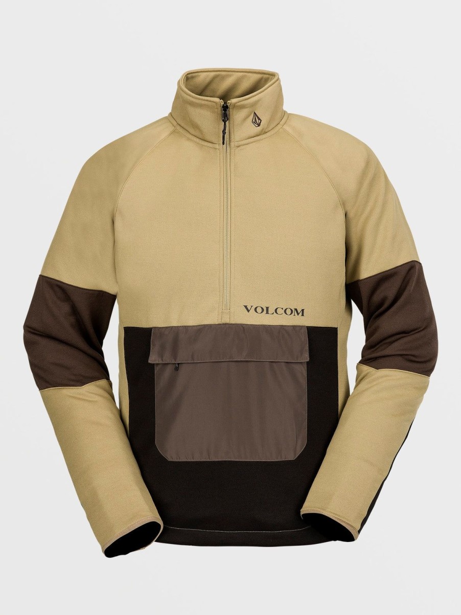 Men Volcom Layering | Mens Tech Fleece Pullover Dark Khaki