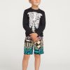 Kids Volcom Rashguards | Little Boys Skeleton Long Sleeve Rashguard Black