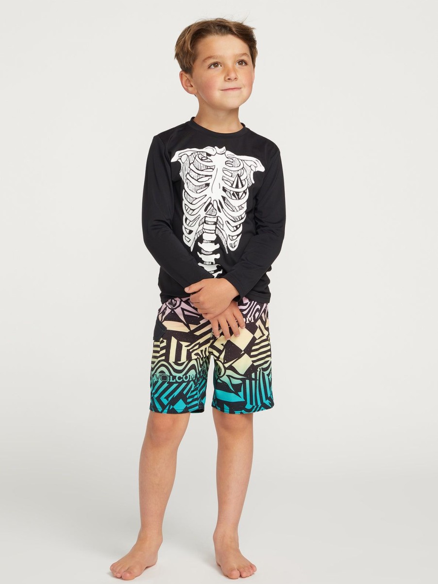 Kids Volcom Rashguards | Little Boys Skeleton Long Sleeve Rashguard Black