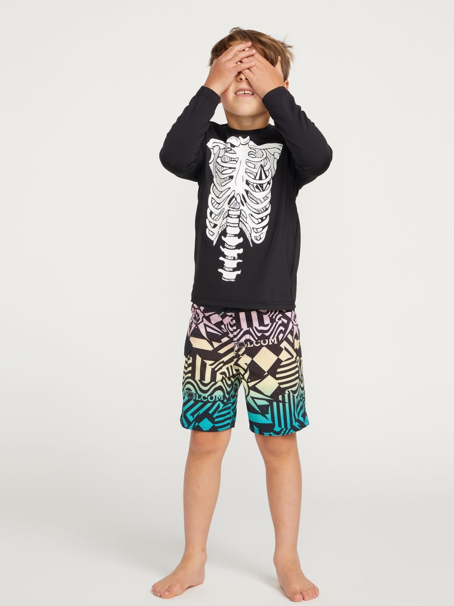 Kids Volcom Rashguards | Little Boys Skeleton Long Sleeve Rashguard Black