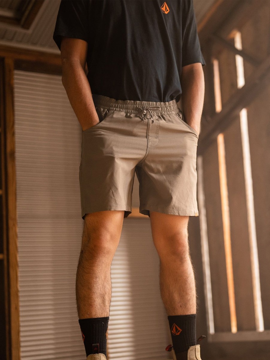 Men Volcom Shorts | Volcom Workwear Caliper Elastic Waist Shorts Brindle