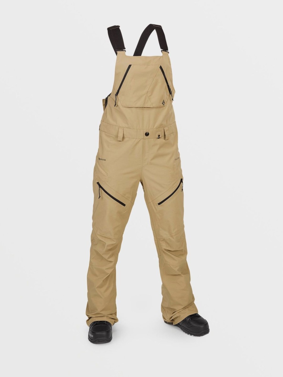 Women Volcom Pants | Womens Elm Stretch Gore Bib Overalls Dark Khaki