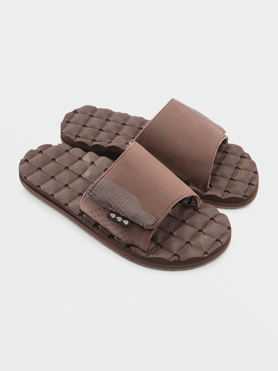 Men Volcom Sandals | Recliner Slide Sandals Brown