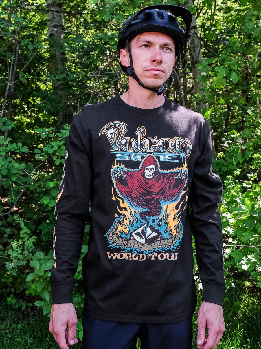 Men Volcom Tops & Tees | Stone Ghost Long Sleeve Tee Black