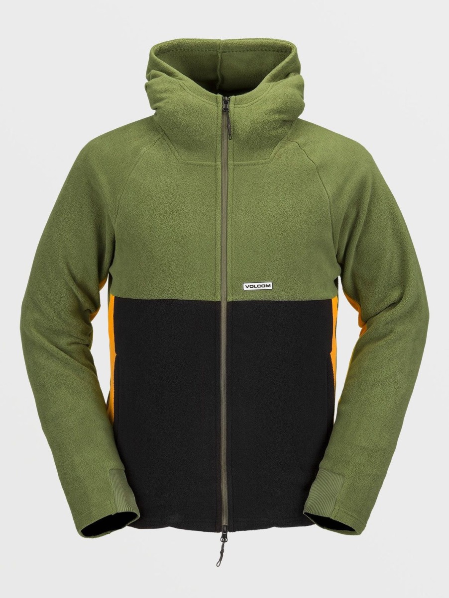 Men Volcom Layering | Mens Polar Fleece Hooded Full Zip Military