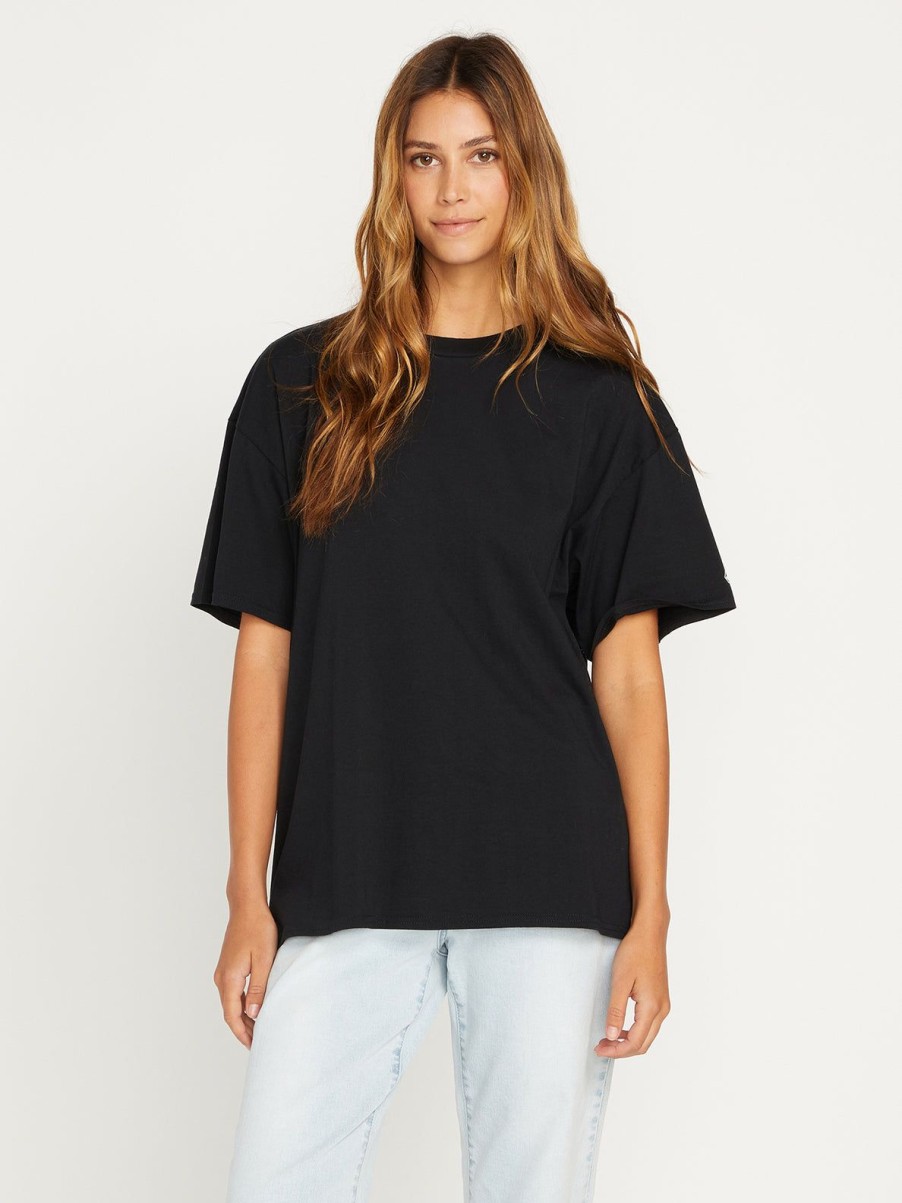 Women Volcom Tops | Stones Throw Solid Short Sleeve Tee Black