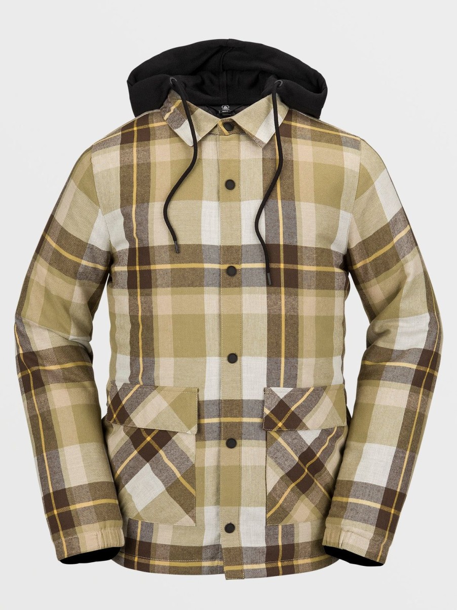 Men Volcom Jackets | Mens Insulated Riding Flannel Khakiest