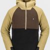 Men Volcom Hoodies & Sweatshirts | Mens Polar Fleece Hooded 1/2 Zip Pullover Dark Khaki