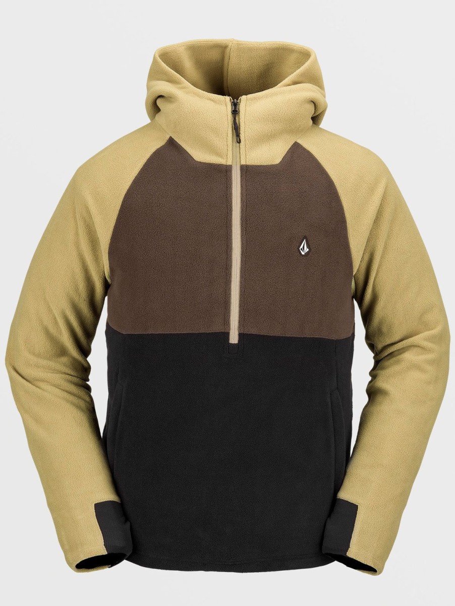 Men Volcom Hoodies & Sweatshirts | Mens Polar Fleece Hooded 1/2 Zip Pullover Dark Khaki