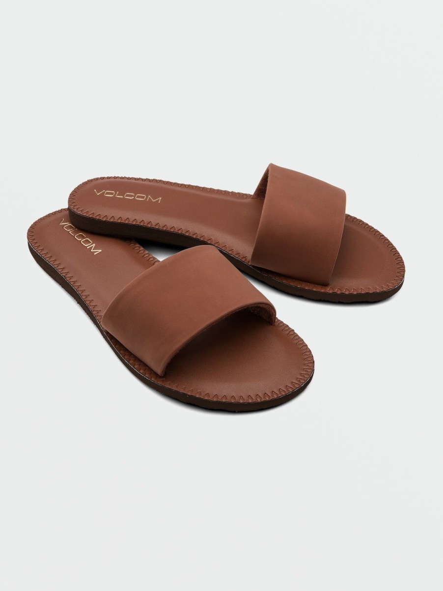 Women Volcom Sandals | Simple Slide Sandals Dark Clay