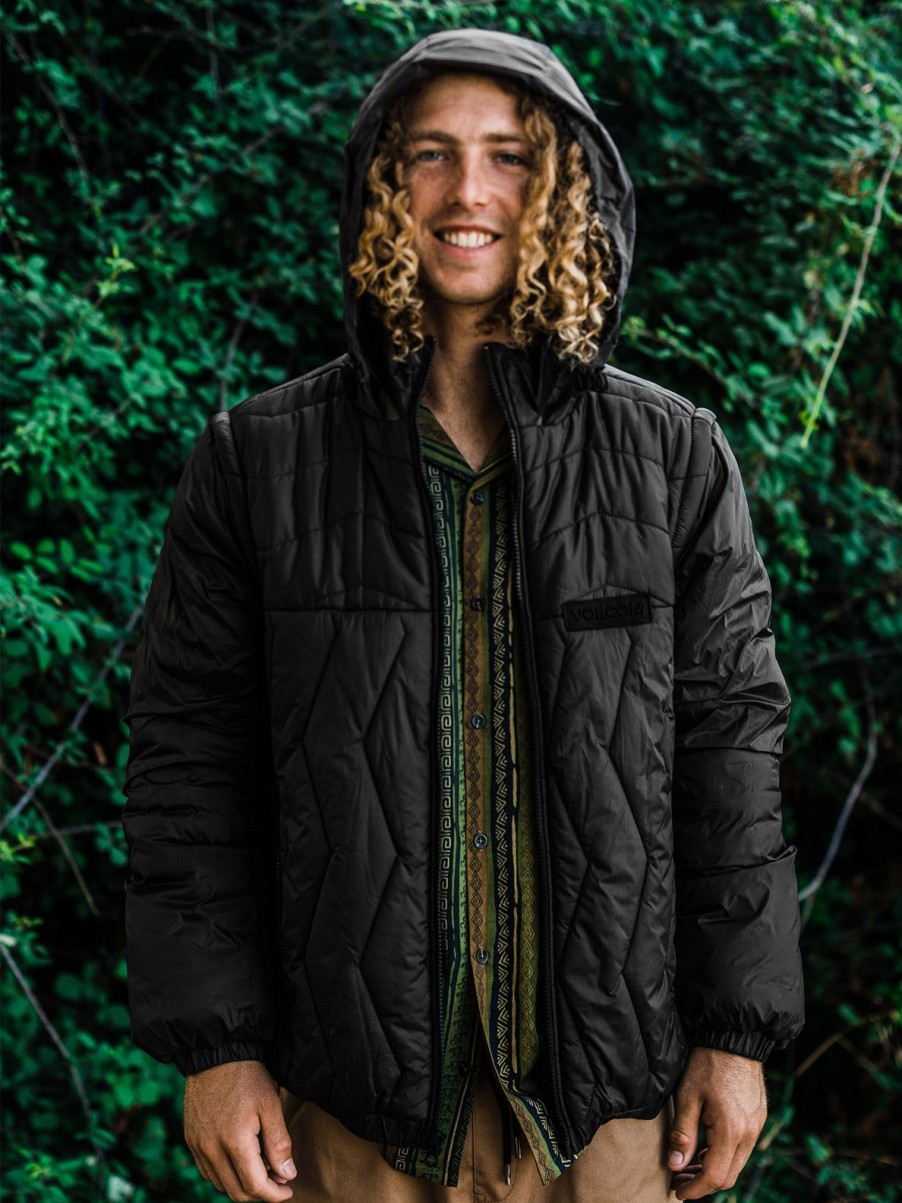 Men Volcom Jackets & Vests | Skate Vitals Simon Bannerot Convertible Puff Jacket Black