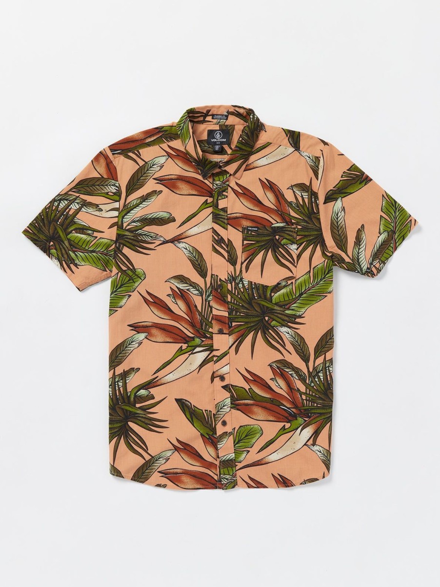 Men Volcom Shirts & Flannels | Indospray Floral Woven Short Sleeve Shirt Sanddune