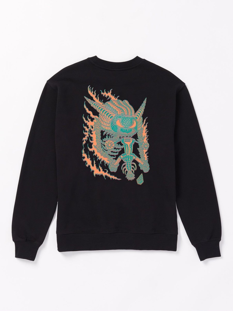 Men Volcom Hoodies & Sweatshirts | Featured Artist Tetsunori Crew Sweatshirt Black