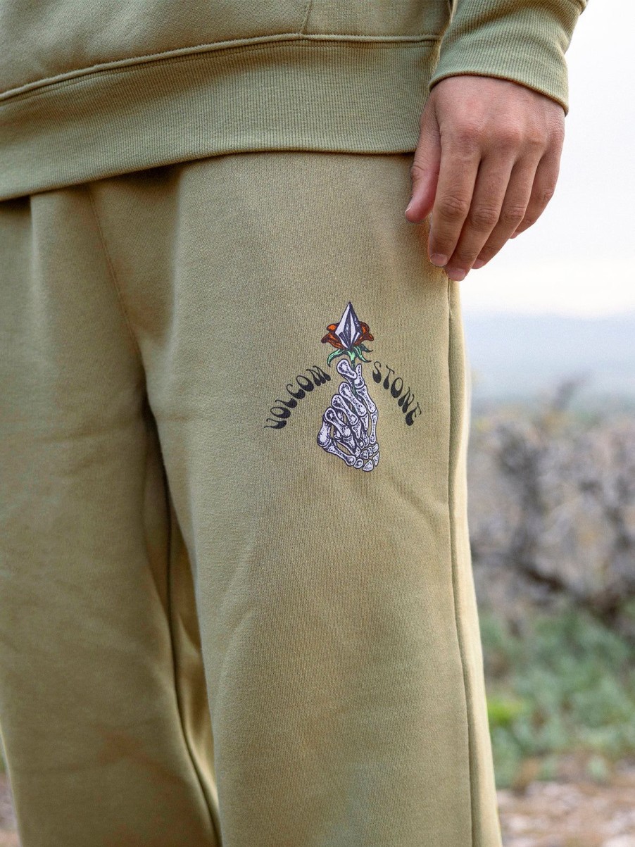 Men Volcom Hiking | Earth Tripper Elastic Waist Fleece Pants Thyme Green