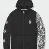 Men Volcom Rashguards | Iconic Stone Hood Collage Long Sleeve Upf 50 Rashguard Black