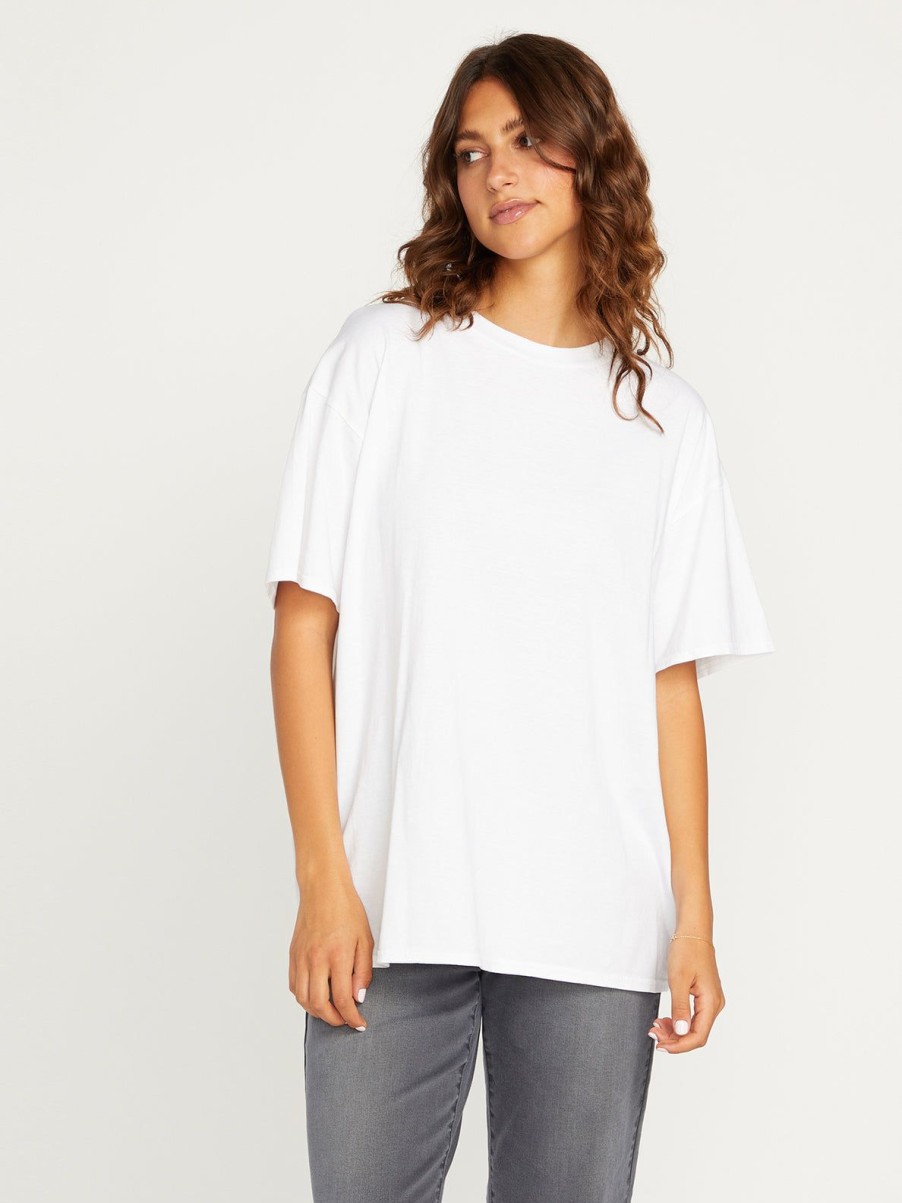 Women Volcom Tops | Stones Throw Solid Short Sleeve Tee White