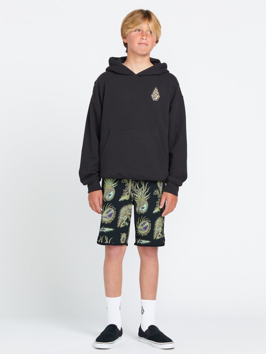 Kids Volcom Boardshorts & Trunks | Big Boys Featured Artist Tetsunori Mod-Tech Scallop Boardshorts Black