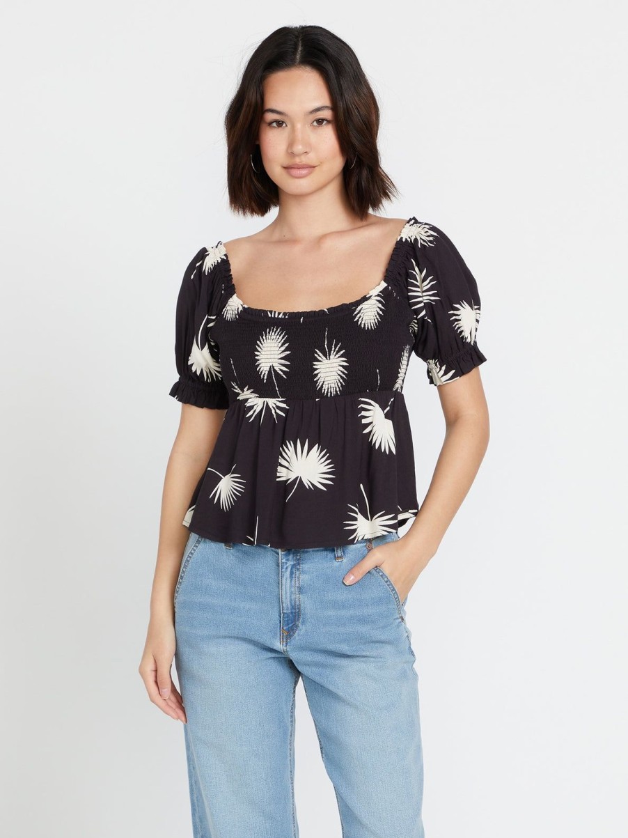 Women Volcom Tops | Folk Yeah Top Black White