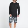 Men Volcom Mountain Biking | Stone Pistol Long Sleeve Upf 50 Rashguard Black