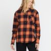 Women Volcom Tops | Plaid To Meet U Long Sleeve Shirt Black