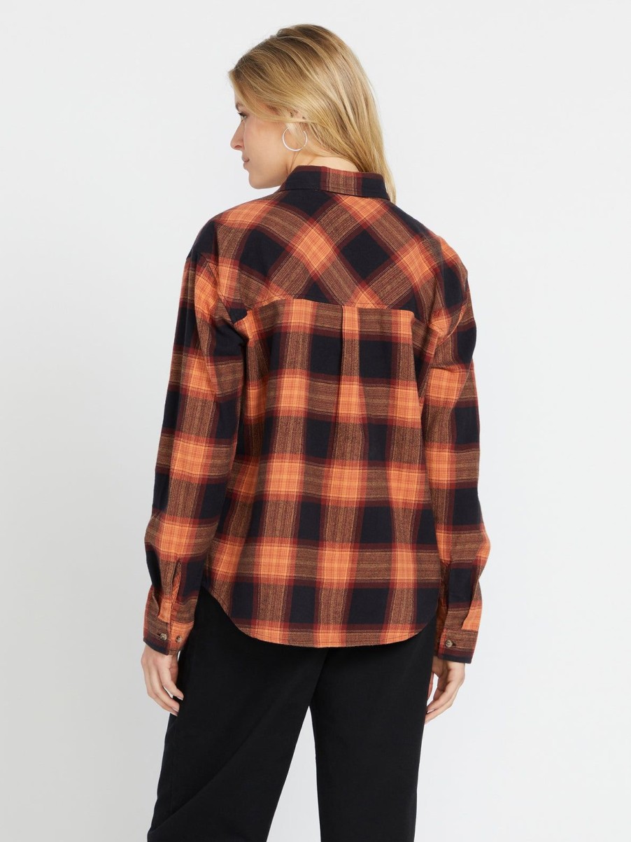 Women Volcom Tops | Plaid To Meet U Long Sleeve Shirt Black