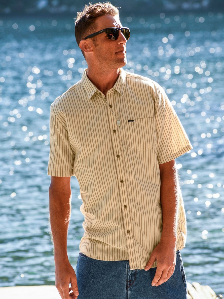 Men Volcom Shirts & Flannels | Barstone Woven Short Sleeve Shirt Grain