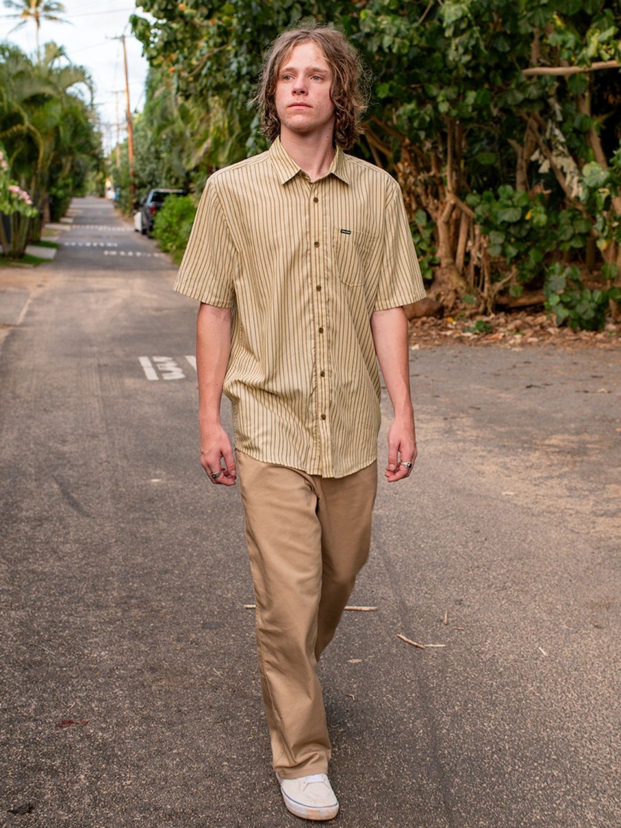 Men Volcom Shirts & Flannels | Barstone Woven Short Sleeve Shirt Grain