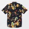 Men Volcom Shirts & Flannels | Paradise Bound Woven Short Sleeve Shirt Black