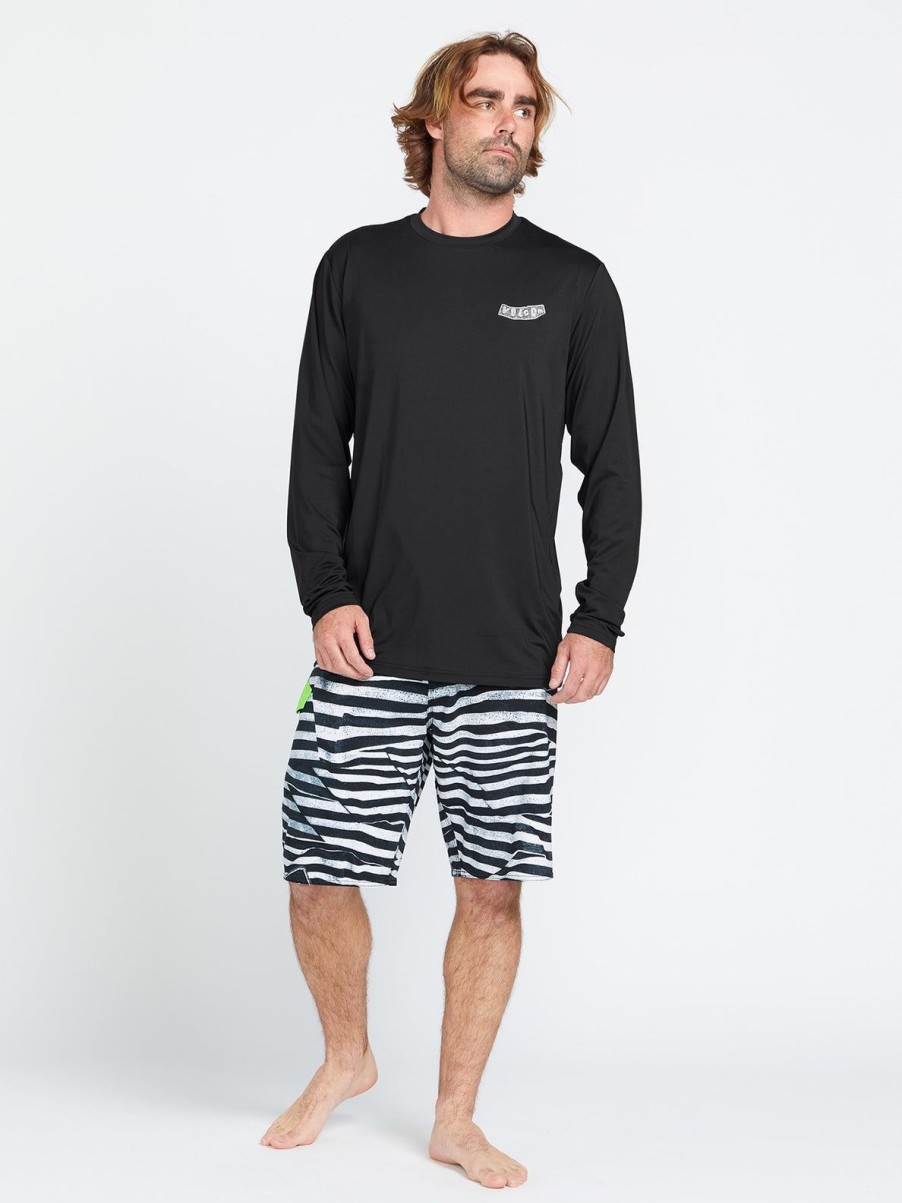 Men Volcom Rashguards | Stone Pistol Long Sleeve Upf 50 Rashguard Black