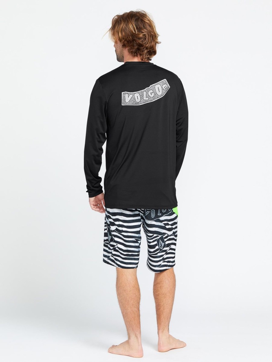 Men Volcom Rashguards | Stone Pistol Long Sleeve Upf 50 Rashguard Black