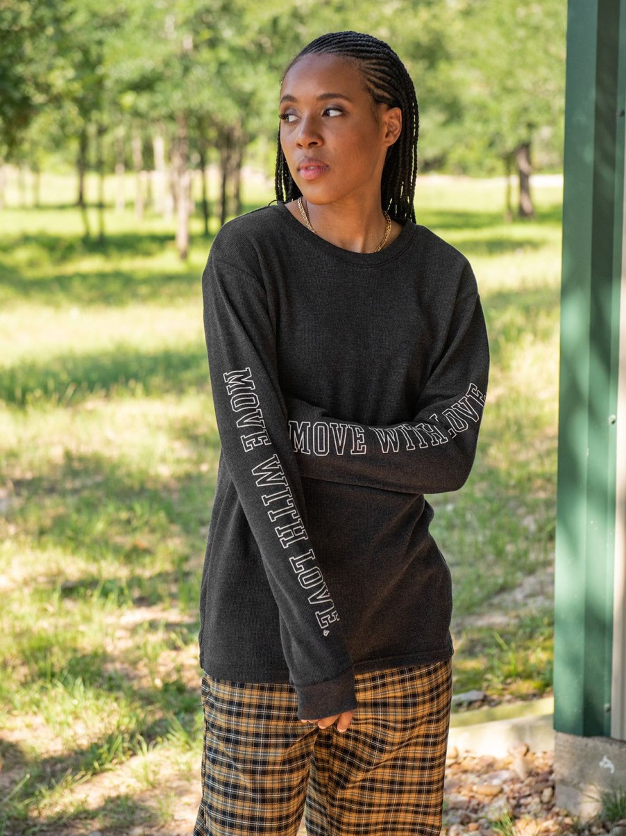 Women Volcom Tops | Dede Lovelace Long Sleeve Shirt Black/Charcoal