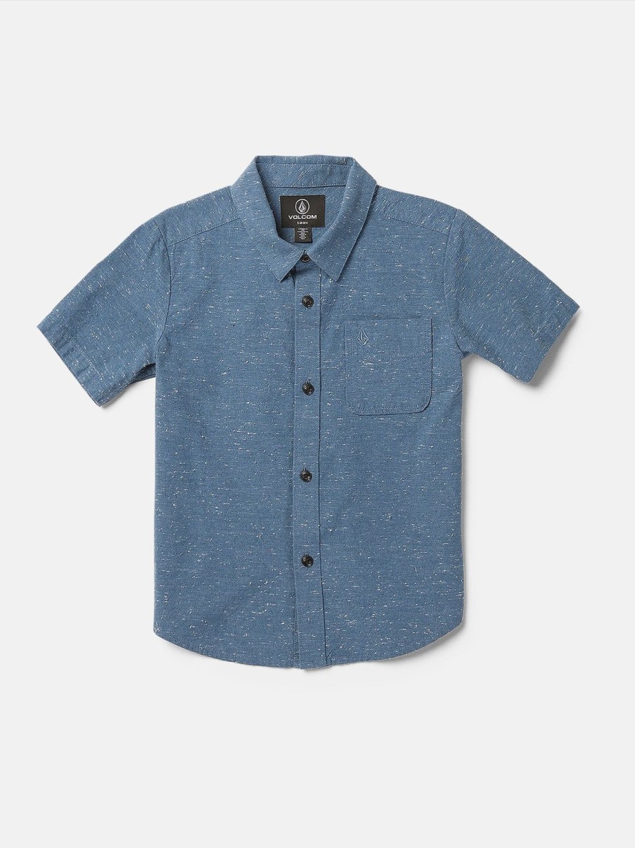 Boys Volcom Shirts & Flannels | Little Boys Play Date Knight Short Sleeve Shirt Stone Blue