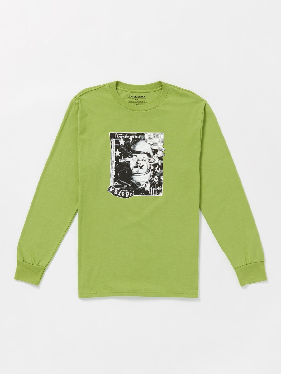 Men Volcom T-Shirts & Tanks | Blastoff Long Sleeve Tee Seaweed Green