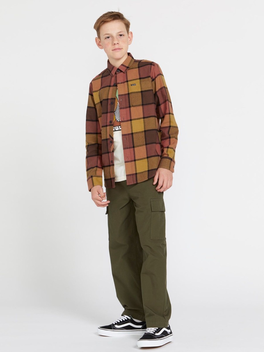 Boys Volcom Shirts & Flannels | Big Boys Caden Plaid Flannel Burro Brown