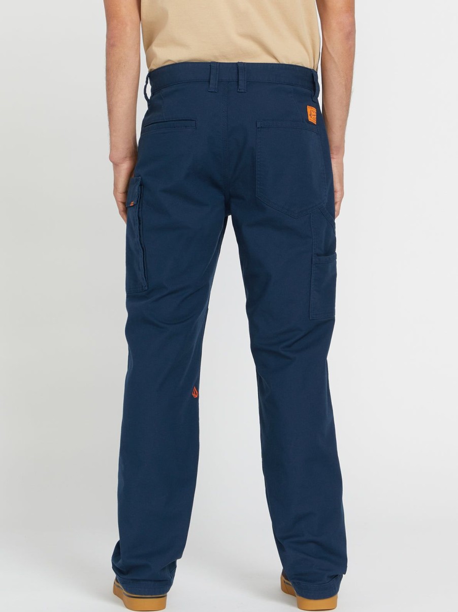 Men Volcom Pants | Caliper Relaxed Work Pants Navy