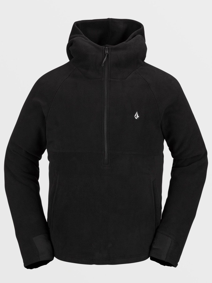 Men Volcom Layering | Mens Polar Fleece Hooded 1/2 Zip Pullover Black