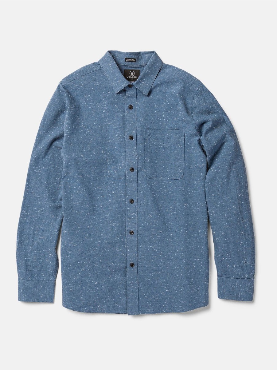 Men Volcom Shirts & Flannels | Date Knight Long Sleeve Shirt Stone Blue