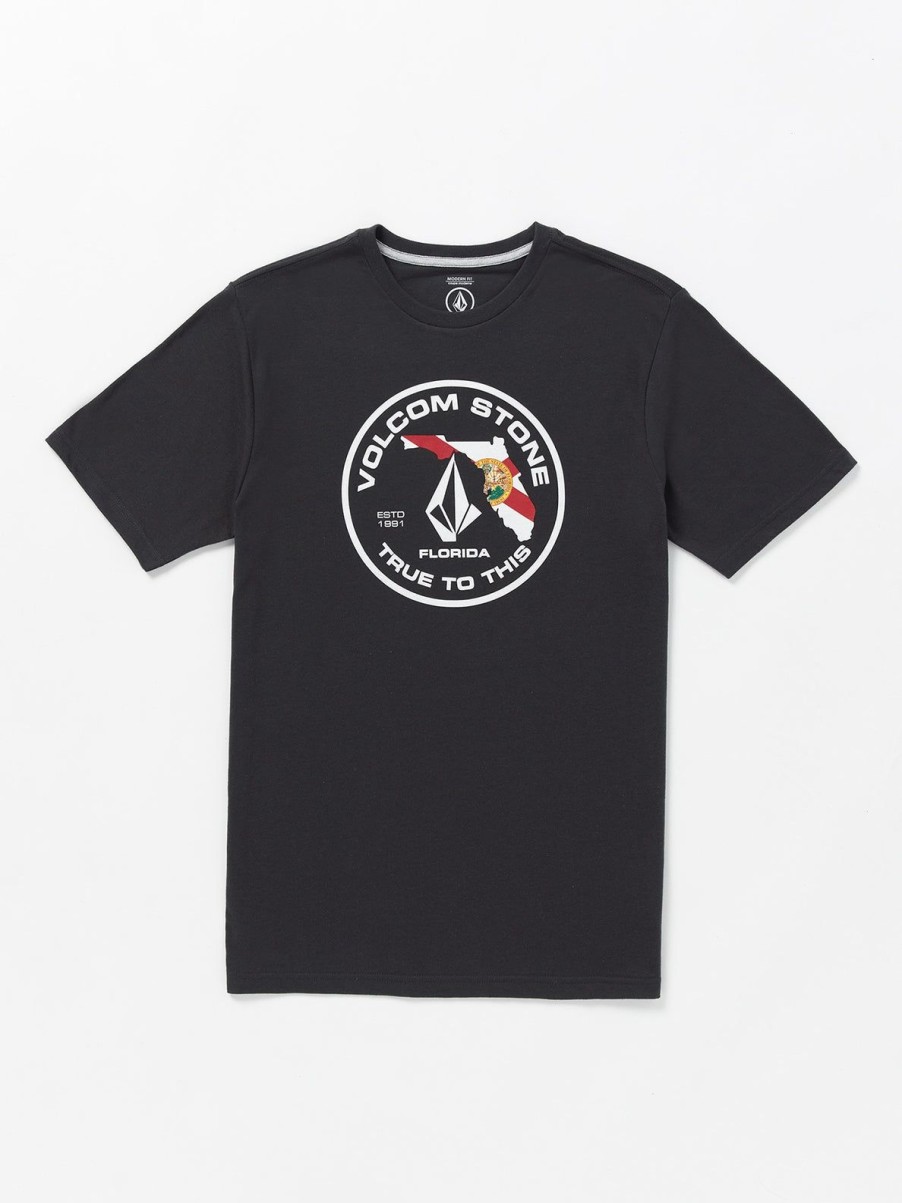 Men Volcom T-Shirts & Tanks | Florida Flag Short Sleeve Tee Washed Black Heather