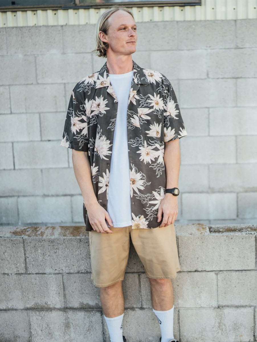 Men Volcom Shirts & Flannels | Shaken Stirred Woven Short Sleeve Shirt Stealth