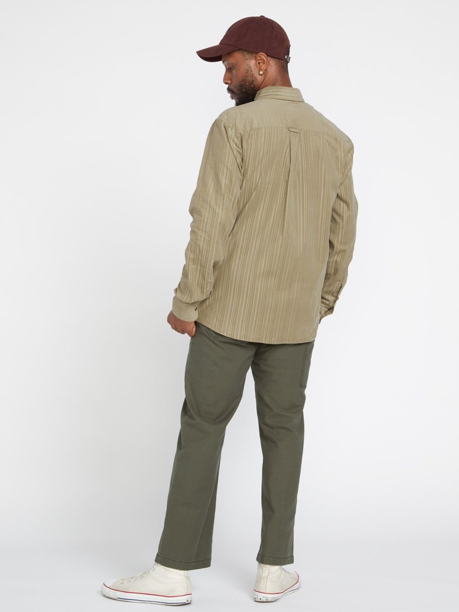 Men Volcom Shirts & Flannels | Volcom Entertainment Fat Tony Woven Long Sleeve Shirt Khaki