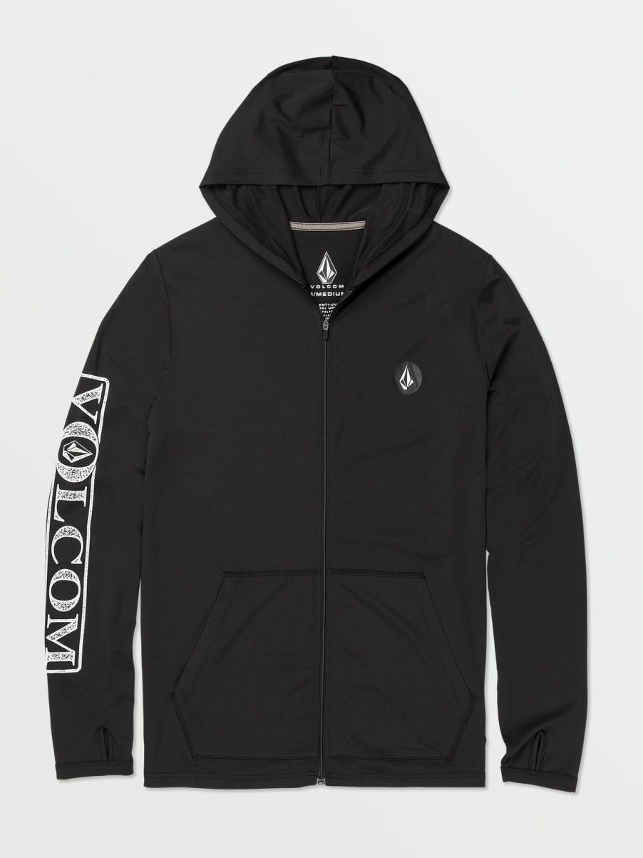 Men Volcom Rashguards | Rally Hooded Long Sleeve Rashguard Black