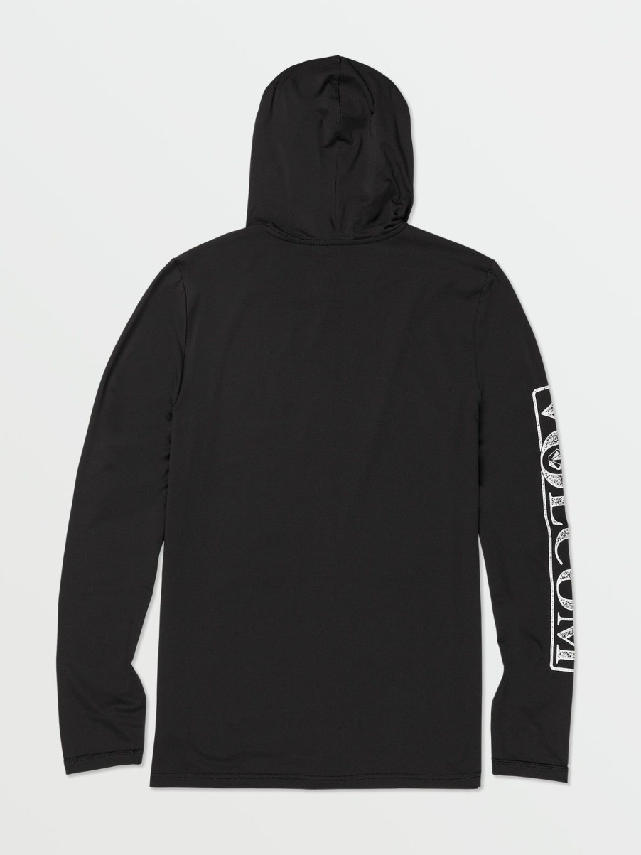 Men Volcom Rashguards | Rally Hooded Long Sleeve Rashguard Black