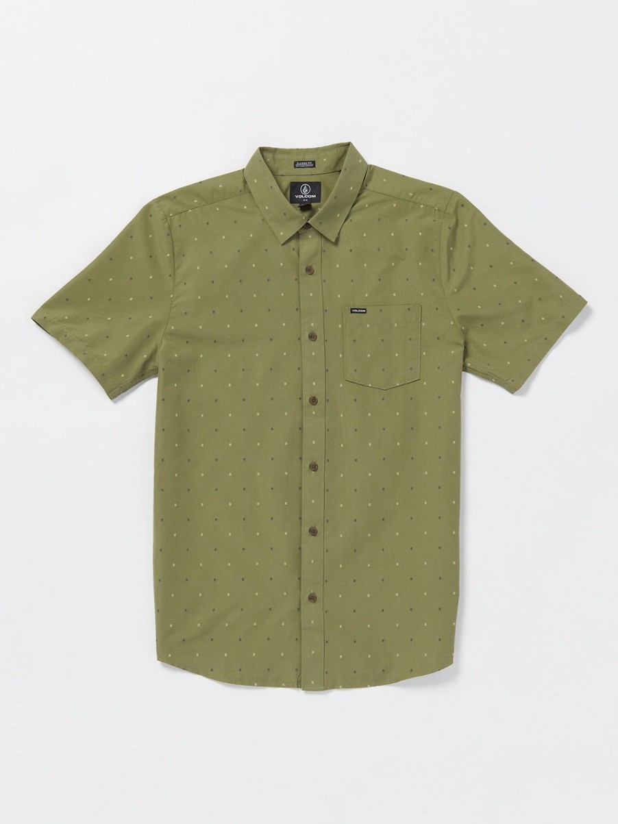 Men Volcom Shirts & Flannels | Hone Stone Woven Short Sleeve Shirt Thyme Green